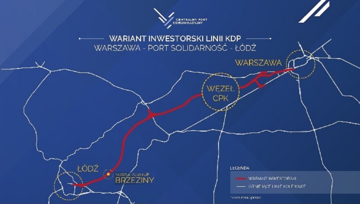 Centralny Port Komunikacyjny: linia kolejowa Warszawa–Łódź. Źródło: CPK